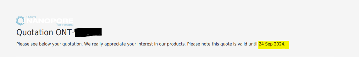 nanopore quote expiry date