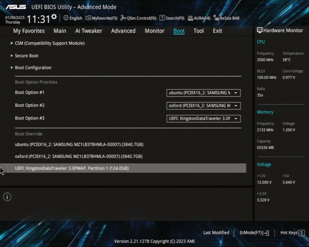 BIOS boot menu