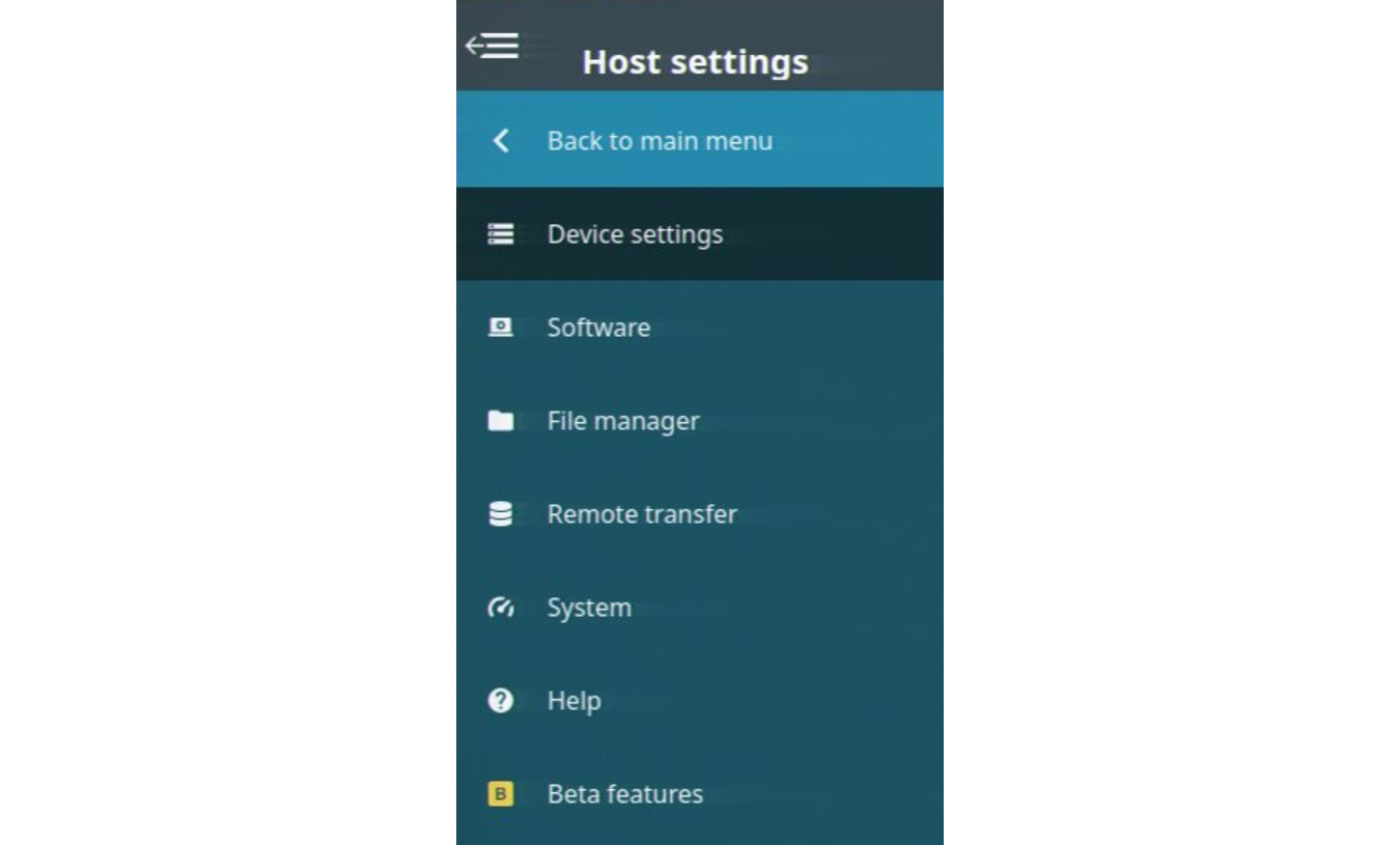 host settings menu