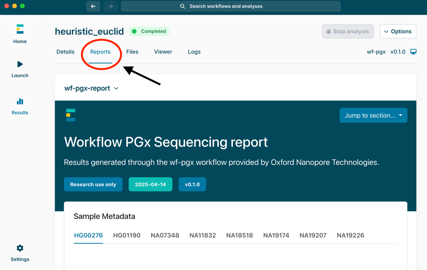 Reports section