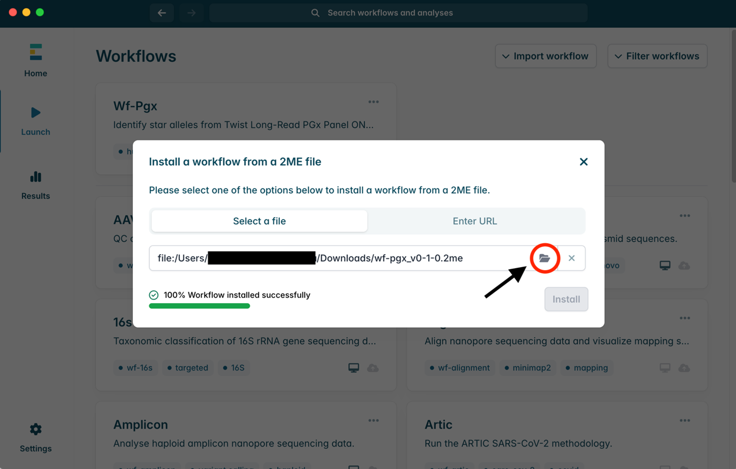 Selecting 2ME file to install