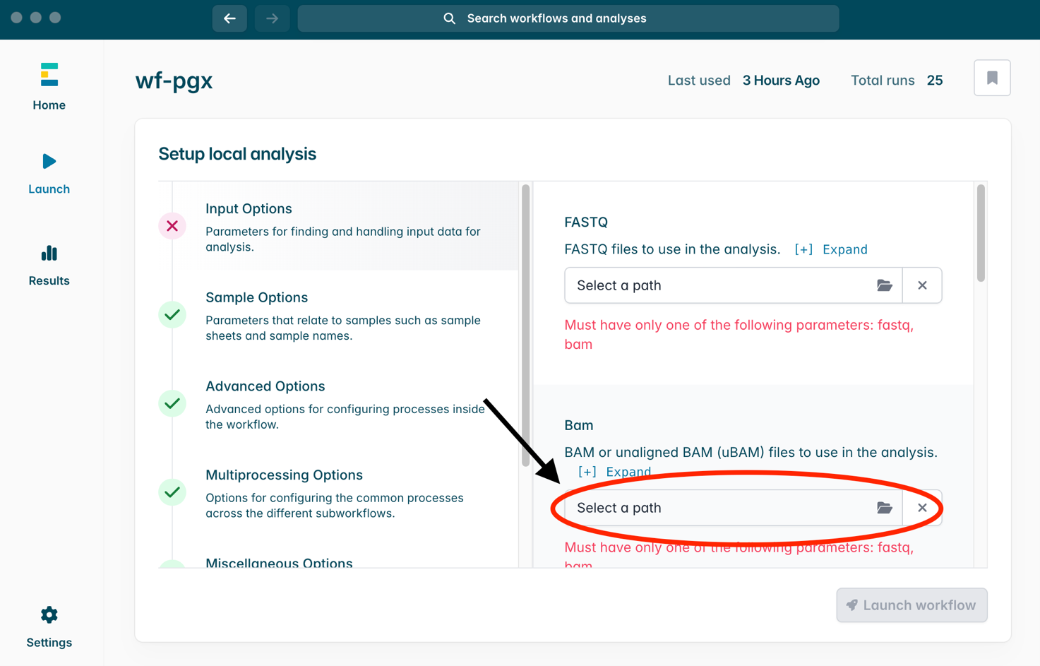 Selecting the directory with sample data
