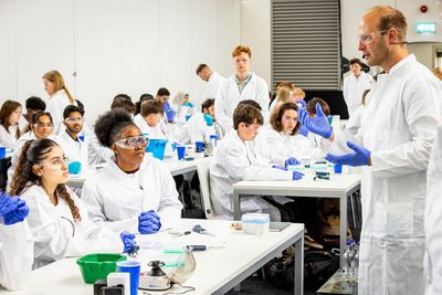 Students in a laboratory classroom