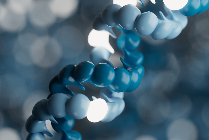 Visualisation of a DNA molecule with several glowing bases.