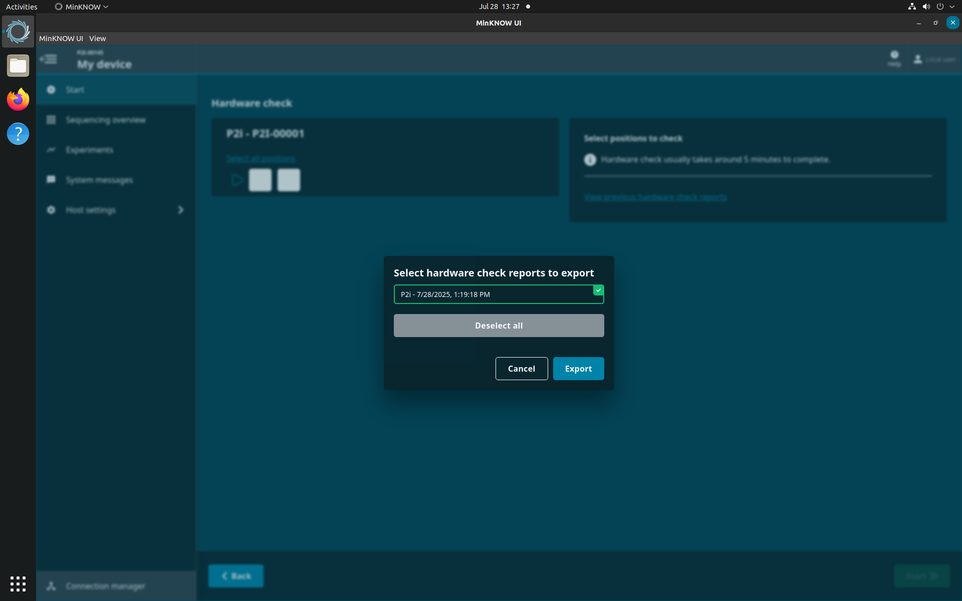 Exporting hardware check report
