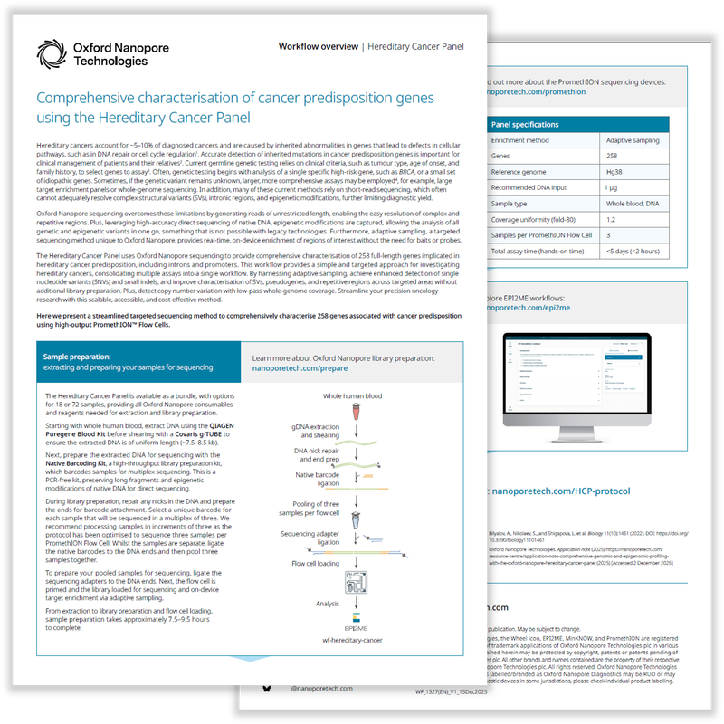 Two-page image of the Hereditary Cancer Panel workflow