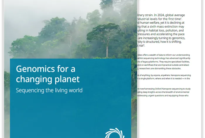 Preview image for the plant, animal, and environmental sequencing white paper, 'Genomics for a changing planet'.