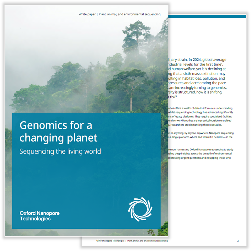Preview image for the plant, animal, and environmental sequencing white paper, 'Genomics for a changing planet'.