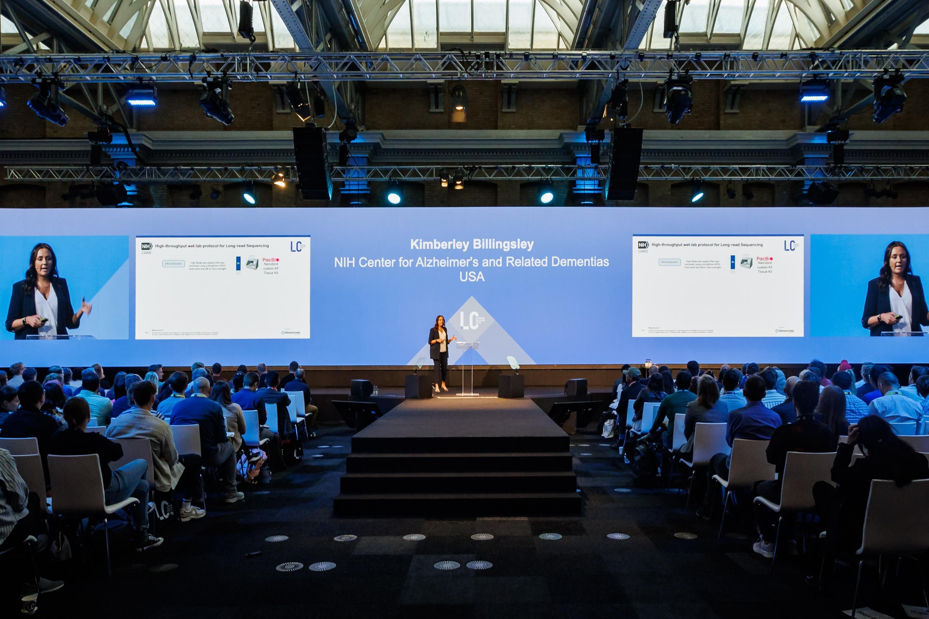 Photograph of Kimberley Billingsley whilst onstage at London Calling 2023