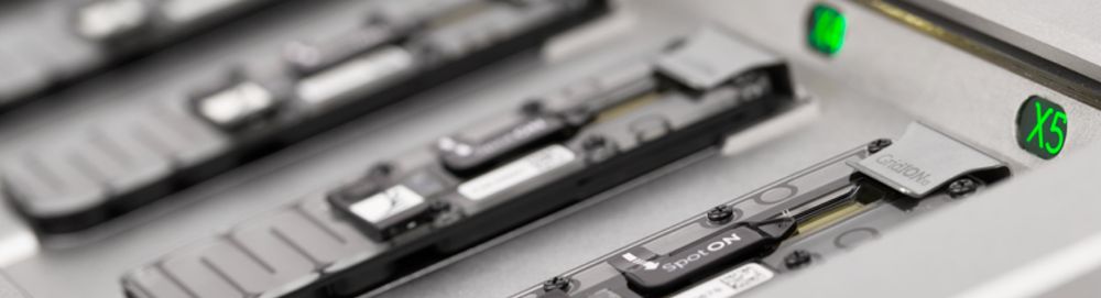 Close-up of MinION flow cells in a GridION