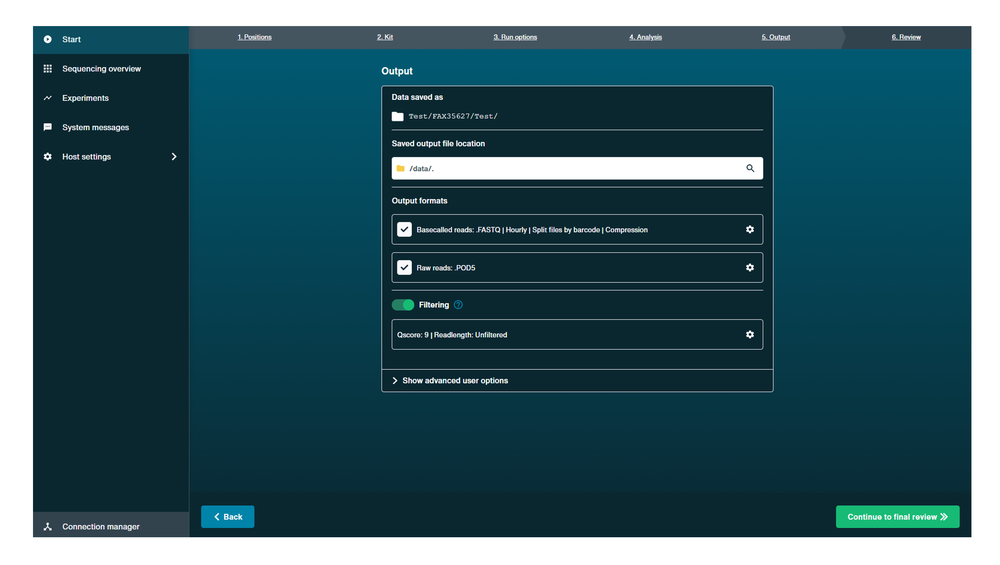 Select the output data location, format and filtering options 5.9 27Feb2024