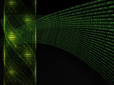 green dna helix and binary sequence on black background