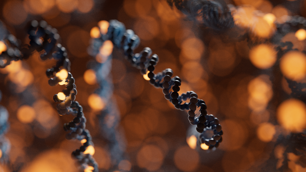 Visualisation of a long DNA strand with glowing methylated bases