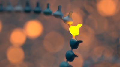 Grey DNA strand with some bases illuminated in yellow