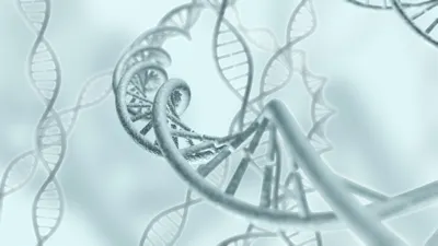 pale blue 3d rendering of dna helices