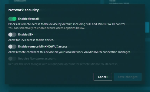 Network security_change settings modal