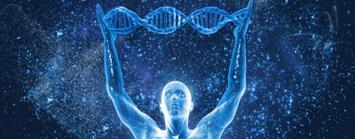 Huma holding DNA helix above head