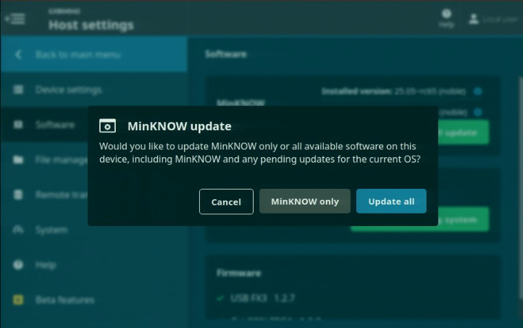 MinKNOW update window