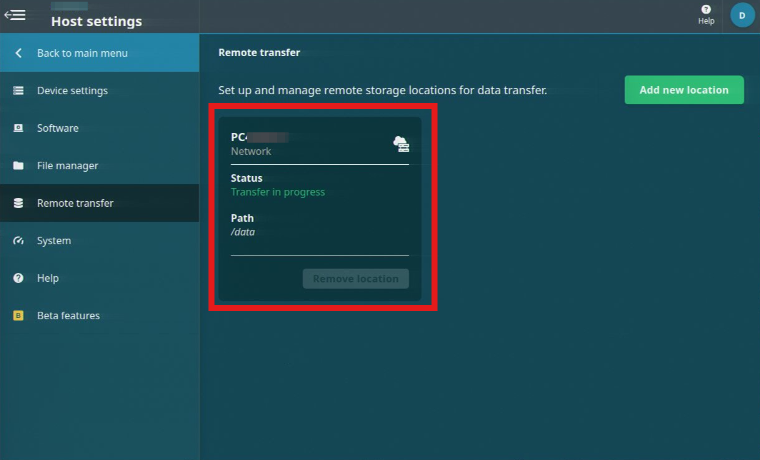 Remote transfer - transfer in progress