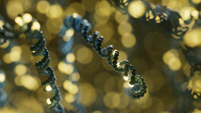 Strand of grey DNA with bases illuminated in yellow
