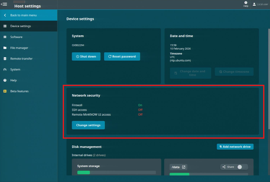Host settings-Device settings-Network security