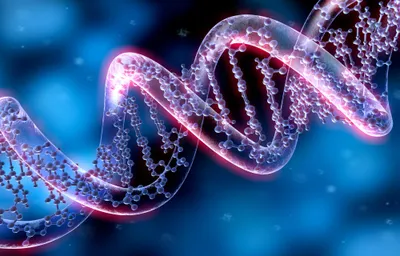 purple molecular DNA helix on blue background