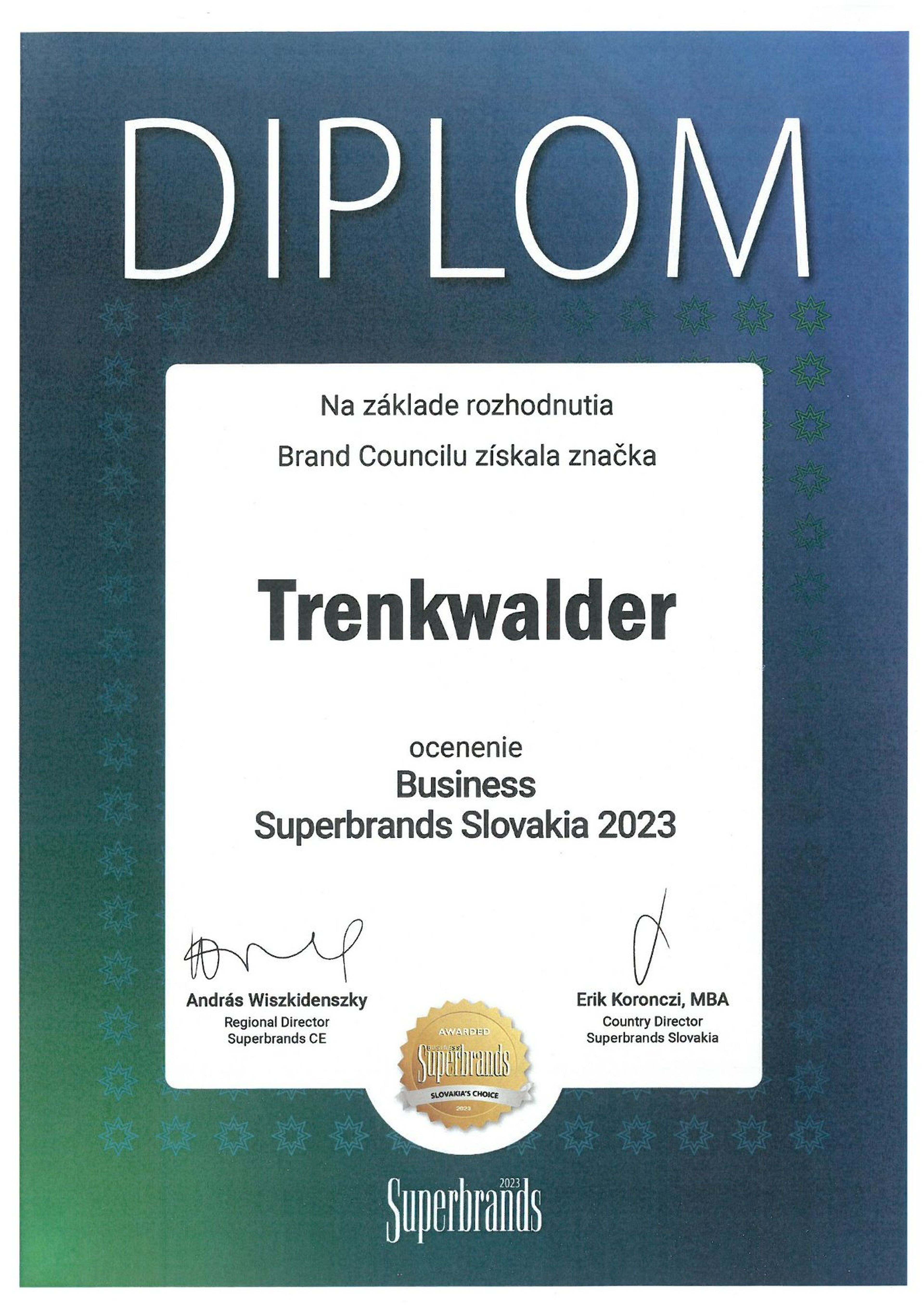Trenkwalder získal ocenenie Slovak Business Superbrands Award 2023