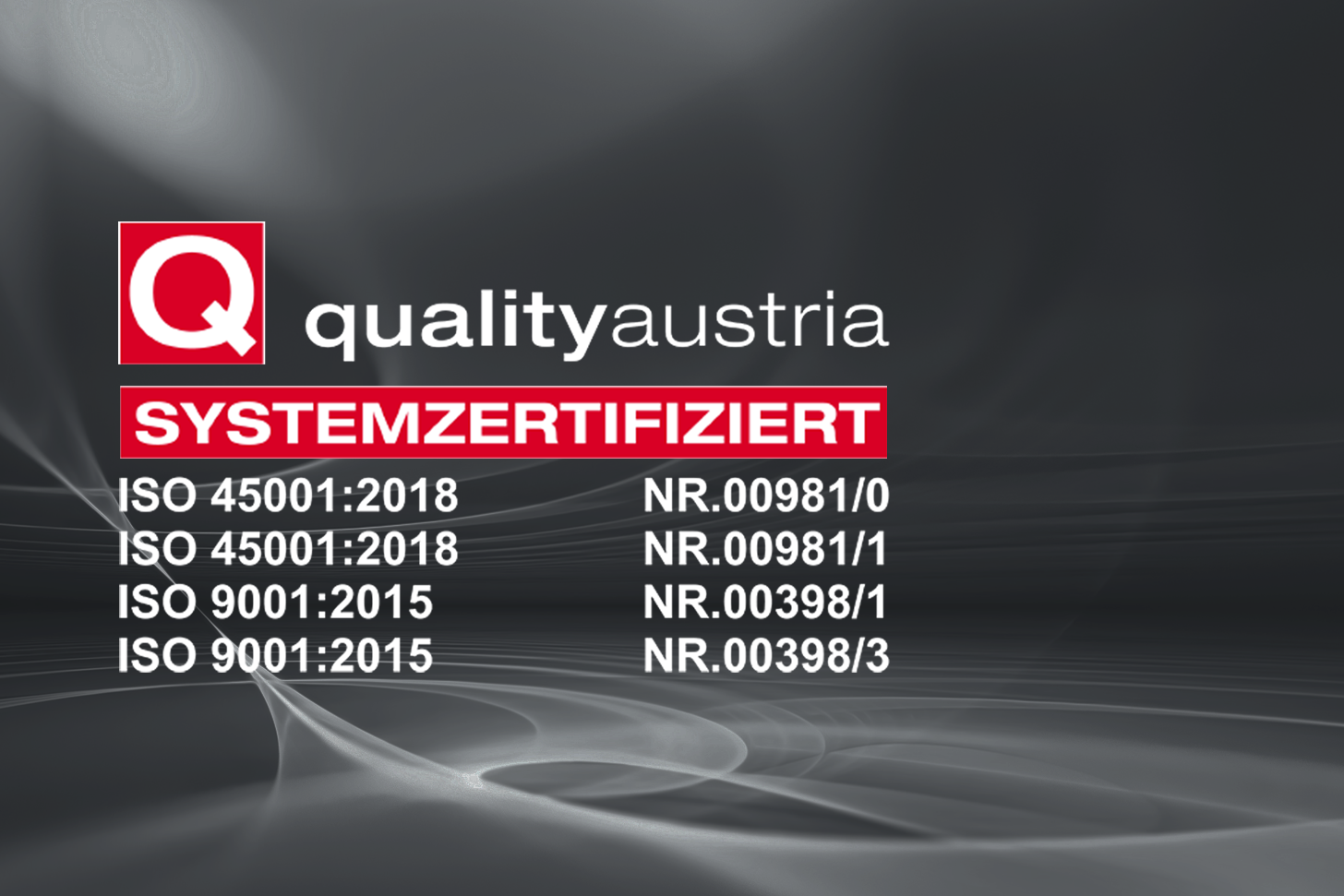 Zertifiziert für Qualität & Arbeitssicherheit