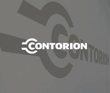 The image shows the Contorion logo consisting of stylized mechanical elements and bold lettering on a gray background.