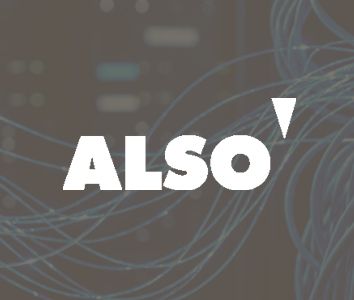 The word "ALSO" in bold white letters on a dark background with abstract blue lines.