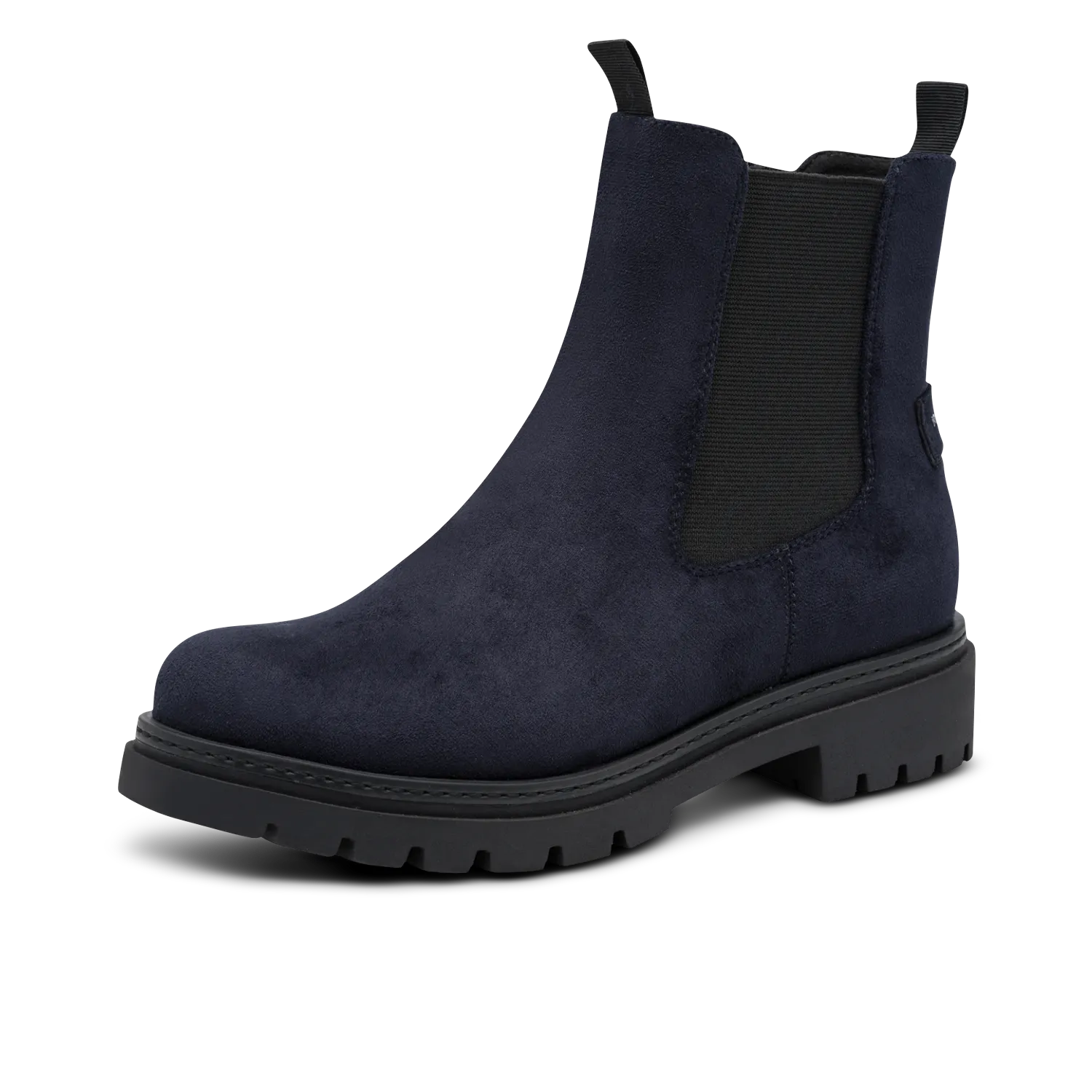 Dunkelblauer Chelsea Boot aus Wildleder mit elastischen Seitenpaneelen und schwarzer Profilsohle
