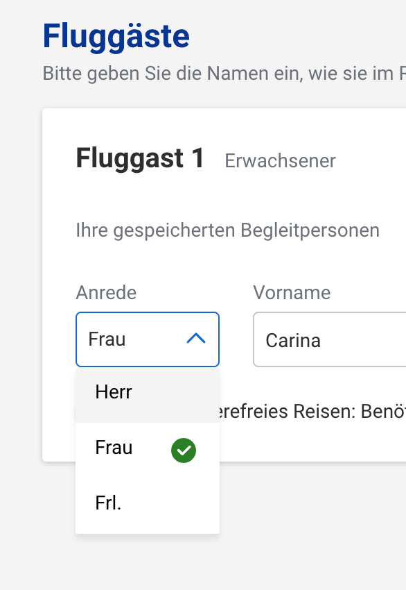 Screenshot Microcopy: Anrede Fräulein