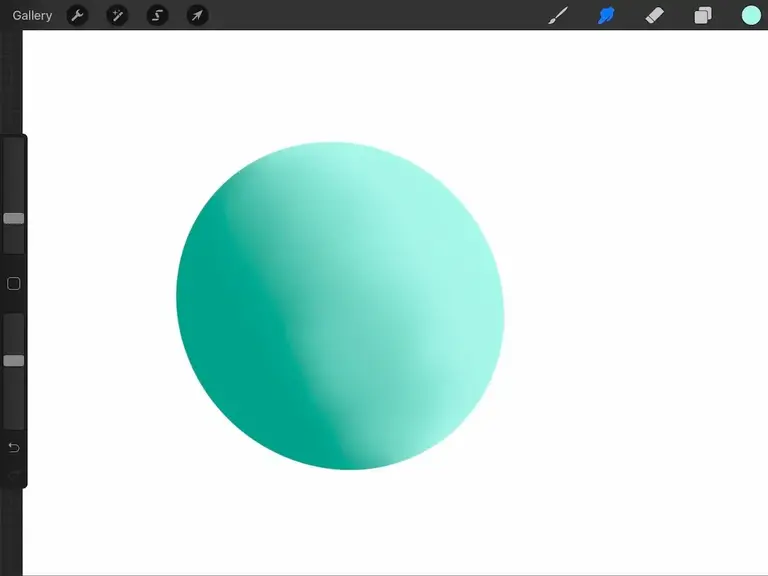 A turquoise sphere with shading on a digital drawing app interface