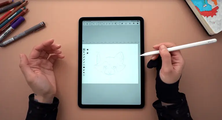 Importing a sketch of a red panda on Vectornator