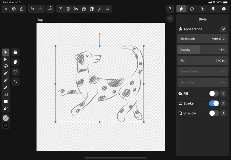 Screenshot of arranging a sketch inside the Vectornator app