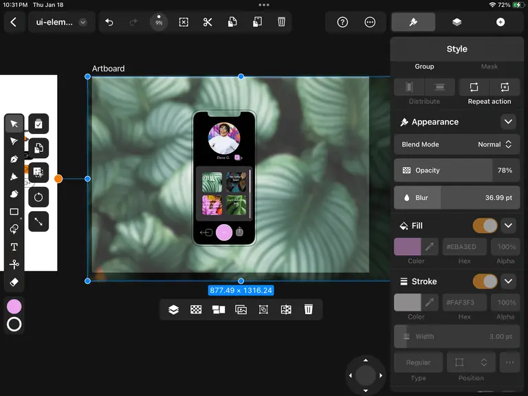 Lower opacity and add Blur in Linearity Curve