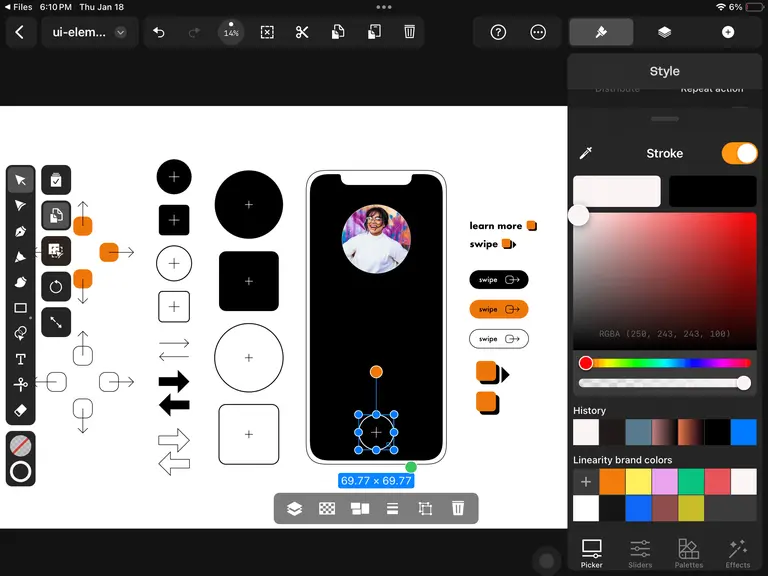 Change Stroke color in UI design Linearity Curve