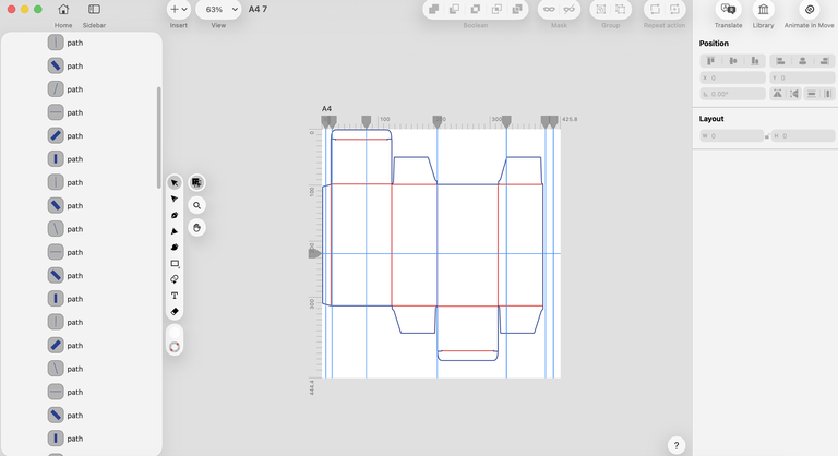 packaging box layout with cut and fold guides