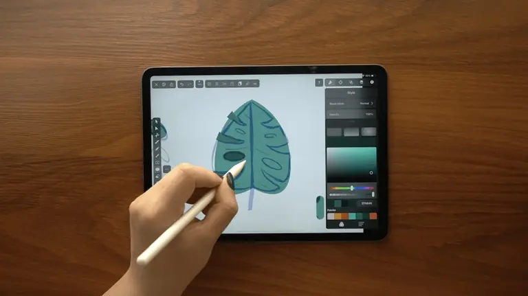 draw details to monstera leaf on ipad 
