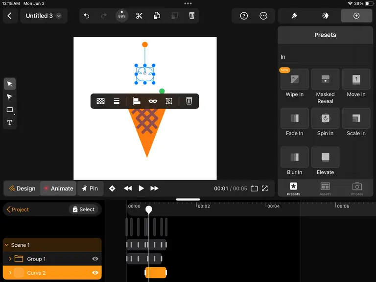 Animating icon with presets in Linearity Move