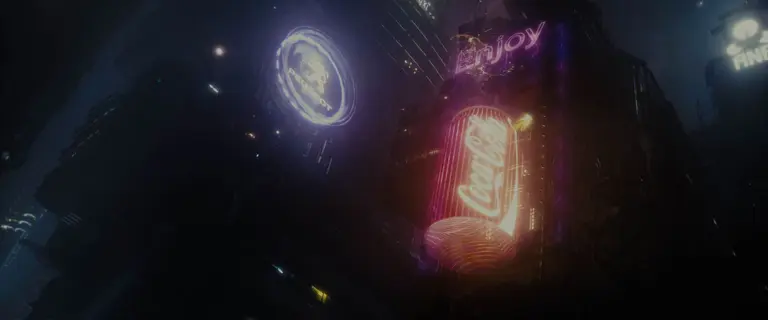 Illuminated advertising on skyscraper