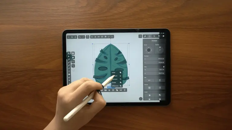 finish details of monstera leaf on ipad