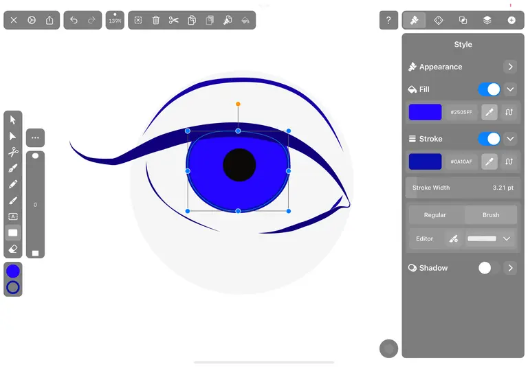 Digital drawing of an eye in a graphic design program
