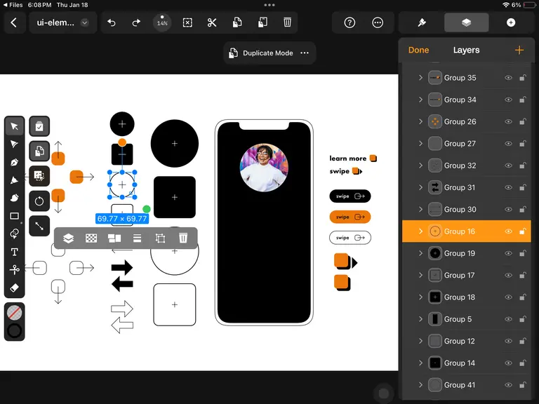 Copy circle element in UI design using Linearity Curve