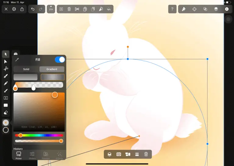 Making a rabbit drawing with orange background