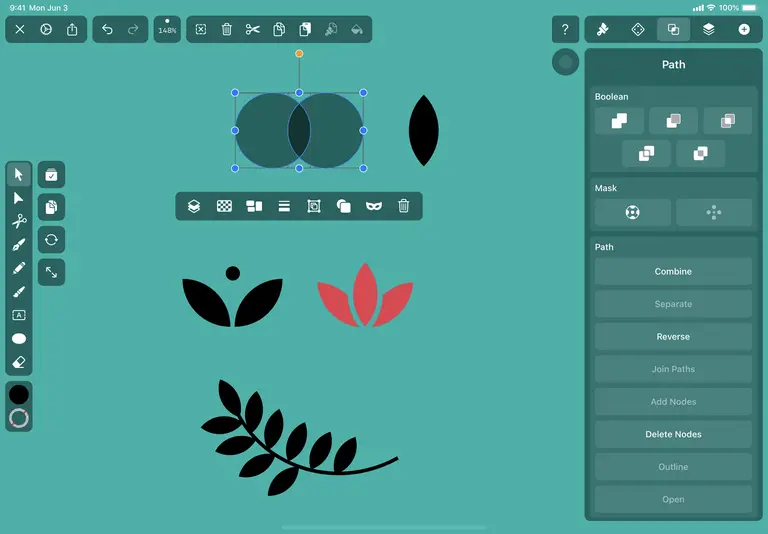 Screenshot of designing botanical elements in the Vectornator app
