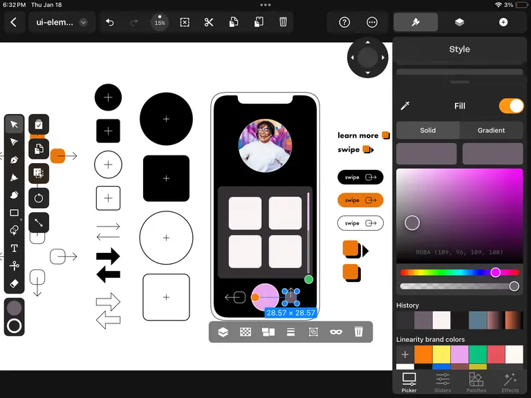 Add Fill color Upload button UI element Linearity Curve