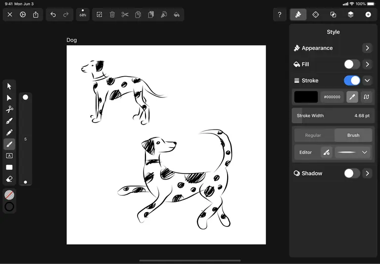 A photo of dog drawings inside the Vectornator app