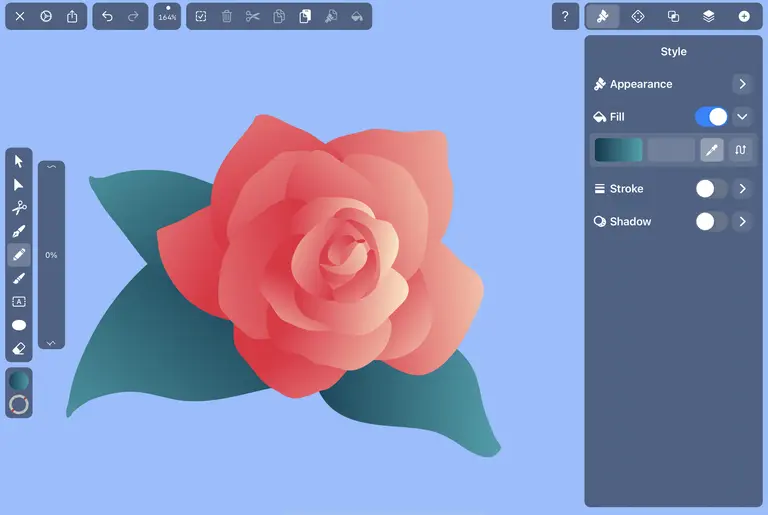 vectornator pint rose with green leaves