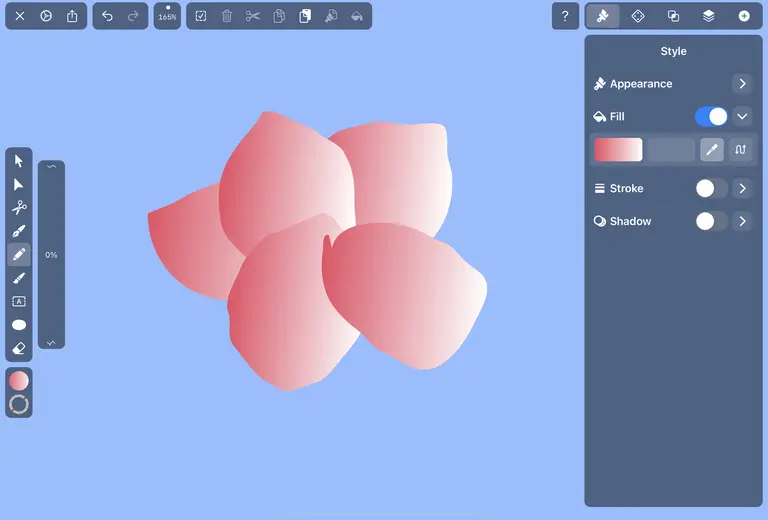 five rose petals on vectornator